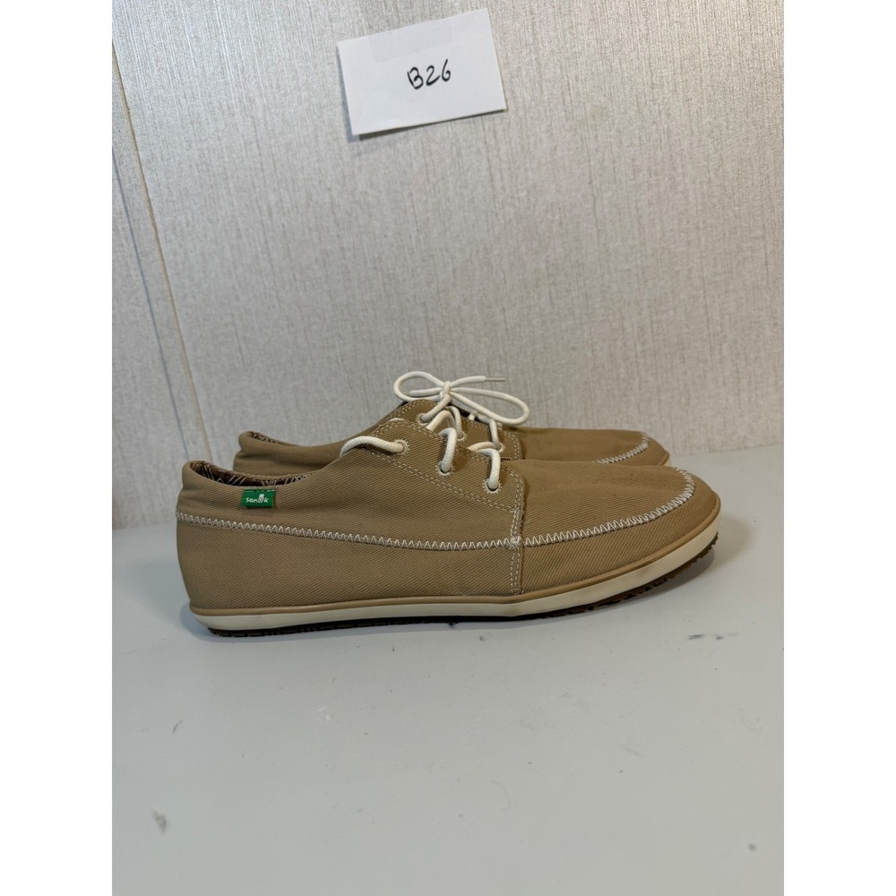 Sanuk Mens KNOCK OUT NATURAL WASHED Lace Up Casual Boat Shoe size 12